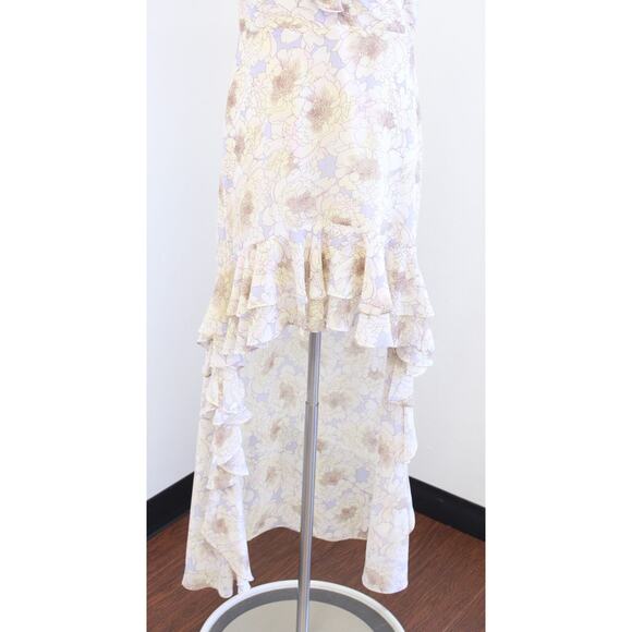 Belle Badgley Mischka Floral Ruffle Hi Lo Halter Formal Evening Party Dress Sz 8 - Picture 4 of 8